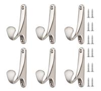 Wall Towel Hook Coat Hooks, Wall Hooks 6 Pack Metal Single Hook Wall Hanger Hook Heavy Duty Single Hook Wall Mounted Coat Hook Suitable(Silver)