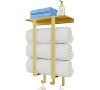 Wall Towel Rack for Bathroom, BETHOM Towel Racks with Shelf and 3 Hooks, 50cm Bath Towel Holder Storage Towels for Small Bathroom, Gold