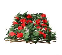 Wall Trellis with Artificial Leaf and Flower Design and Expanding Features (Red)
