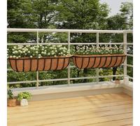 Wall Trough Planters 2pc Black Steel w/ Coconut Fibre Liner 91x20x23 cm Balcony