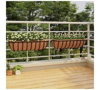 Wall Trough Planters 2pc Black Steel with Coconut Fibre Liner 61x19x16cm Balcony