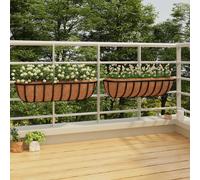 Wall Trough Planters 2pcs Black 76x21x16cm Steel with Coco Fibre Outdoor Liners