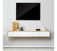 Wall TV Stand,Solid Wood Floating TV Stand with 3 Drawers - Wall-Mounted Entertainment Center, Wooden Media Console for Living Room & Bedroom, Stylish White & Natural Finish, 55.1"W x 8"D x