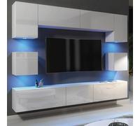 Wall Tv Unit Panorama - White With Gloss Doors And Led Lights