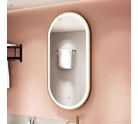 Wall Vanity Mirror Illuminated Makeup Mirrors With 3 Colour Temperature, Oval Bathroom Mirror With Aluminium Alloy Frame, Dimmable, Touch Buttons(Gold,60x90cm)
