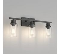 Wall Vanity Wall Lamp 3-Light Wall Light Black Modern Bathroom Wall Sconces with Clear Glass Shade Porch Wall Mount Light for Mirror Kitchen Living Room