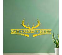 Wall Vinyl Sticker Decor Art Room Eat Sleep Hunt Hunting Bow Rifle Deer Deer Animal 34x72.3cm Car Body Decoration Yellow