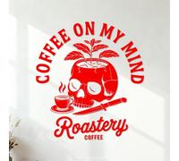 Wall Vinyl Sticker Decor Coffee Skull Gothic Coffee with Retro Typography 54.6x59.8cm Removable Without Leaving Glue Red