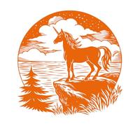 Wall Vinyl Sticker Decor Drawing of a Unicorn 42x42.1cm Do not Damage The Wall Surface Orange