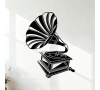 Wall Vinyl Sticker Decor Gramophone Music Vintage ation 42x56.6cm Glass Stickers Black