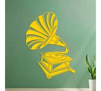 Wall Vinyl Sticker Decor Gramophone Music Vintage ation 54.6x73.6cm Do not Damage the wall Surface Yellow