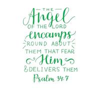 Wall Vinyl Sticker Decor Hand Lettering with Bible Verse Angel of The Lord 34x46.7cm Multi Color Selection Green