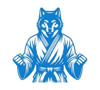 Wall Vinyl Sticker Decor Karateka Wolf Stands in Fighting Stance Ready 67.2x67.7cm Window Decals Blue