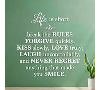 Wall Vinyl Sticker Decor Life is Short Break The Rules Forgive kiss Love Laugh Never Regret and Smile. 54.6x55.9cm Self Adhesive White