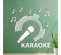 Wall Vinyl Sticker Decor Microphone Karaoke Club Notes Music Singing 42x42.7cm Tattoo Culture White