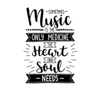 Wall Vinyl Sticker Decor Music Only Medicine The Heart Inspiring Quote 34x47.7cm It Won't Fall Off Black
