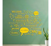 Wall Vinyl Sticker Decor Pattern Multiple Countries Language Welcome Cafe Shop Hello Quotes 35x46.2cm Tattoo Culture Yellow