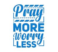 Wall Vinyl Sticker Decor Pray More Worry Less Typography Quotes 36x49.9cm Easy Installation Blue