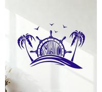 Wall Vinyl Sticker Decor Summer Vacation Time Travel Ocean Beach Palms Kids 54.6x81.6cm Multi Color Selection DarkBlue