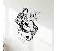 Wall Vinyl Sticker Decor Treble Clef Musical Notes Music Recording Studio 54.6x75.9cm Do not Damage the wall Surface Black