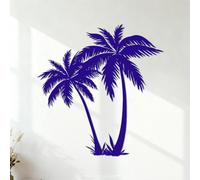 Wall Vinyl Sticker Decor Tree Silhouette Beach Tropical House 54.6x56.9cm Removable Without Leaving Glue DarkBlue