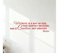 Wall Vinyl Sticker Decor Woman is a ray of God that Earthly Beloved she is Creative not Created. Rumi Poetry Quotes 22x80.6cm Glass Stickers Red