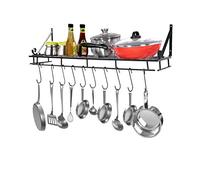 Wall Wall Mount Pot Pan Rack Kitchen Utensils Hanging Shelf Pot and Pan Hanging Rack with 10 Hooks, Black Saucepan Holder, Pan Racks for Kitchen Hanging, 90cm