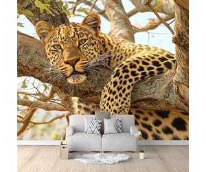 Wall Wallpaper Mural Brown, Wallpaper Premium Non-Woven Animal Leopard Patterned for Bedroom Living Room Wall, Modern 300 x 210 cm Art Print Mural