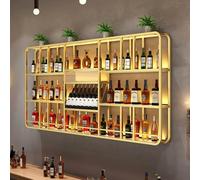 Wall Wine Rack,bar Shelves with LED Solid Wood Shelves for Home Bar Kitchen Dining Room Cafe,Black Gold