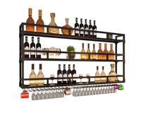 Wall Wine Rack Floating Bar Shelves Wall Mounted with LED Light Liquor Bottle Display Shelf with Hanging Wine Glass Rack Kitchen Wall Shelf Liquor Cabinet Bar Stand for Home Bar Cafe Restaurant(Black,