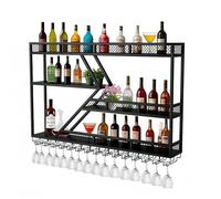 Wall Wine Rack with 3-Tier Diamond Design, Sturdy Metal Support for Liquor Bottles and Glass Holder, Perfect for Home Bar and Wine Enthusiasts, 160cm Length