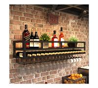 Wall Wine Rack with LED Light Bar Shelves Liquor Bottle Display Shelf Wall Mounted for Liquor Bottles with Hanging Wine Glass Rack Holder Floating Bar Kitchen Wall Shelf Liquor Cabinet Bar for Home(Bl