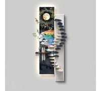 Wall with Luminous Design, Sandstone 3d Wall Decor Art Painting with Hydroponic Space, LED Decorative Hanging Painting for Entryway, Living Room, Corridor(Black5,37 * 100cm/14.5 * 39.3in) (Black