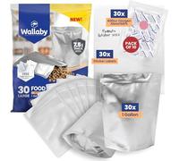 Wallaby 1-Gallon Gusset Mylar Bag Bundle - 30x Stand-Up Zipper Pouches, 30x 400cc Oxygen Absorbers, 30x Labels - Heat Sealable & Food Safe - Silver Standard Silver 30 Pack