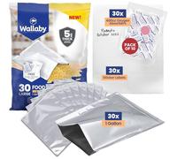 Wallaby 1-Gallon Mylar Bag Bundle - 30x Mylar Bags, 30x 400cc Oxygen Absorbers, 30x Labels - Heat Sealable, Food Safe, & Reliable Long Term-Food Storage Solutions - Silver Standard Silver 30 Pack