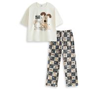 Wallace And Gromit Womens Off-White Tea Time Short Sleeve Long Leg Pyjama Set - Large