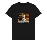 Wallace & Gromit Get The Kettle On Lad Gromit Unisex T-Shirt in Black | Size: Medium Wallace & Gromit Black M