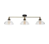 Wallace Industrial 3 Way Shallow Glass Shades Antique Brass Ceiling Bar Light ValueLights Gold One Size