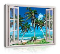WallArena - Canvas Art - Window view beach sea view nature - 120x80 cm Prints - Picture On Canvas - XXL Large Wall Art For Living Room & Bedroom - Modern Living Room Wall Art - Art Canvas Print