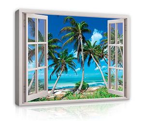 WallArena - Canvas Art - Window view beach sea view nature - 80x60 cm Prints - Picture On Canvas - XXL Large Wall Art For Living Room & Bedroom - Modern Living Room Wall Art - Art Canvas Print