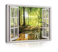 WallArena - Canvas Art - Window view forest - 120x80 cm Prints - Picture On Canvas - XXL Large Wall Art For Living Room & Bedroom - Modern Living Room Wall Art - Art Canvas Print landscape window