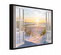 Wallarena Framed Canvas Wall Art Sea Window Large Home Decor Artwork Living Room Bedroom 100X70 Cm