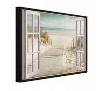 Wallarena Framed Canvas Wall Art Sea Window Large Home Decor Artwork Living Room Bedroom 120X80 Cm