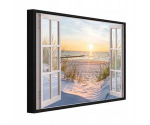 Wallarena Framed Canvas Wall Art Sea Window Large Home Decor Artwork Living Room Bedroom 120X80 Cm
