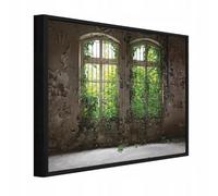 Wallarena Framed Canvas Wall Art Window Forest Large Home Decor Artwork Living Room Bedroom 100X70 Cm
