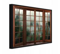 Wallarena Framed Canvas Wall Art Window Forest Large Home Decor Artwork Living Room Bedroom 120X80 Cm
