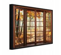 Wallarena Framed Canvas Wall Art Window Forest Large Home Decor Artwork Living Room Bedroom 60X40 Cm