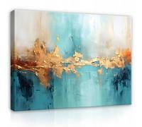 Wallarena Printed Canvas Wall Art Abstract Gold Blue Home Decor Paintings Bedroom 100X70 Cm