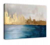 Wallarena Printed Canvas Wall Art Abstrakt Gold Grey Home Decor Paintings Bedroom 100X70 Cm