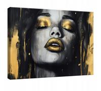 Wallarena Printed Canvas Wall Art Abstrakt Woman Gold Black Home Decor Paintings Kitchen Bedroom 120X80 Cm